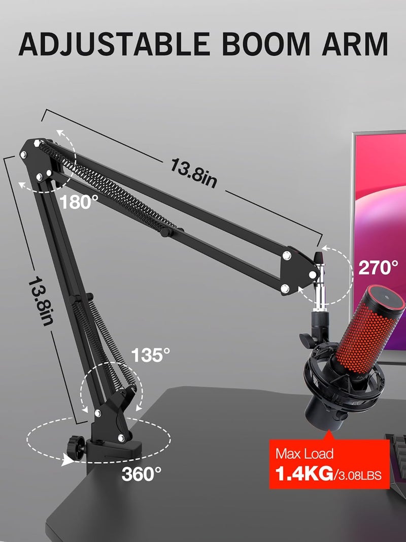 SUNMON QuadCast 2 Boom Arm, Mic Arm Microphone Arm for HyperX QuadCast 2 with HyperX QuadCast 2 Pop Filter, 3/8" to 5/8" Adapter, by - Image 4